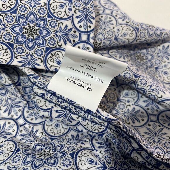 GEORG ROTH Los Angeles Designer Men’s Paisley Dress Shirt Blue White Floral XL - Picture 8 of 9